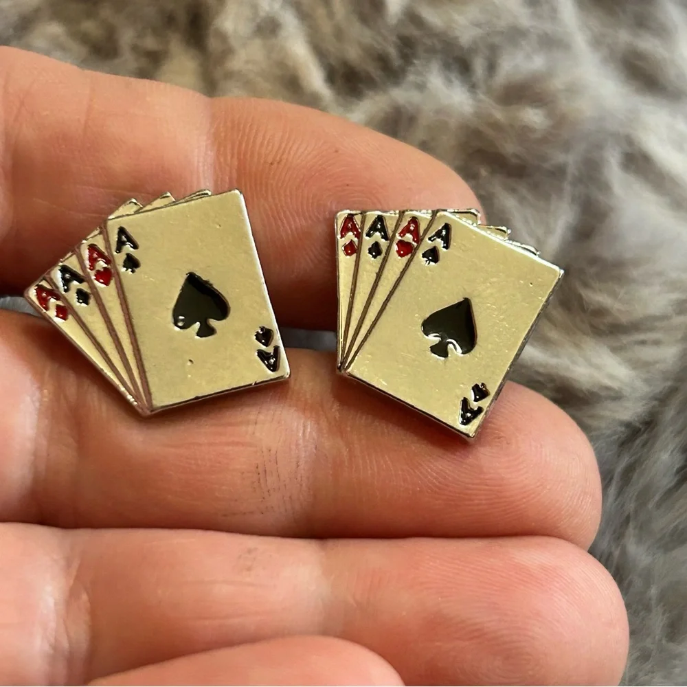 Men’s four aces silver enamel cuff links
